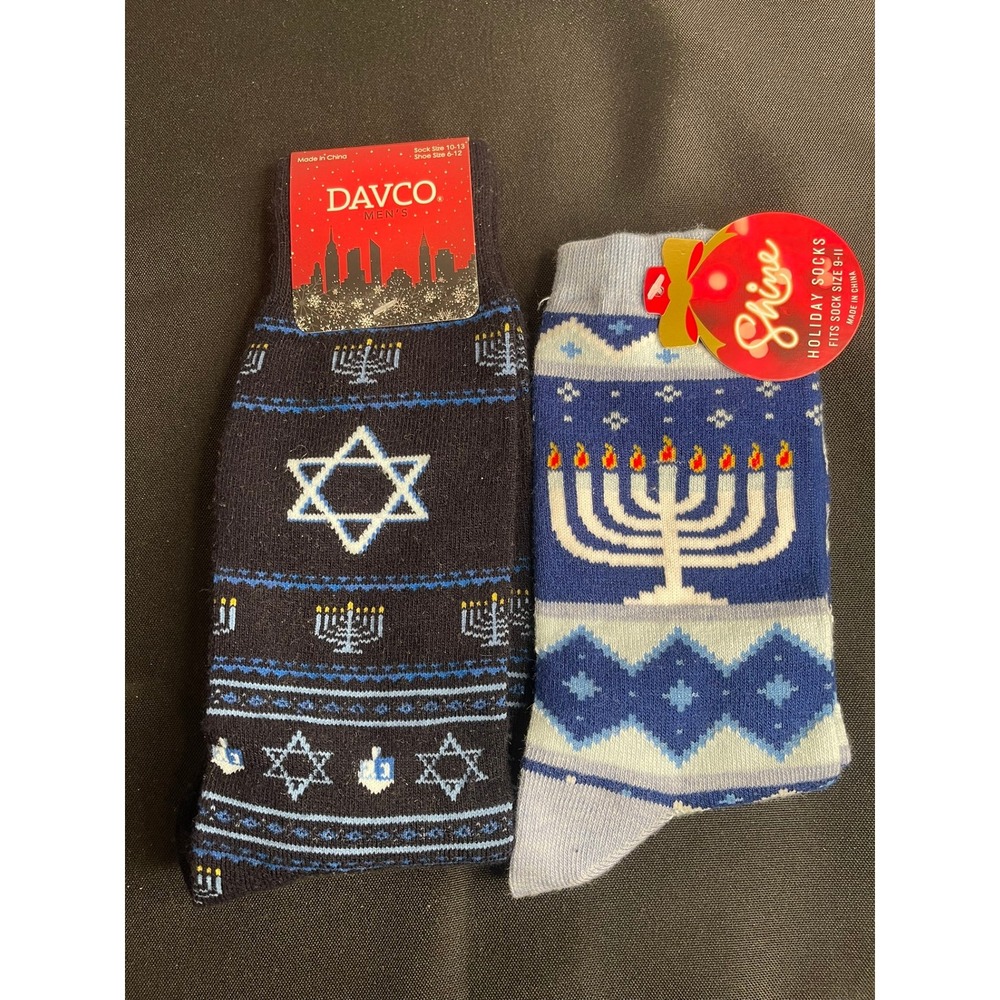 Kohl's Davco Lieve Holiday Hanukkah Men's Crew Socks Blue Men's Shoe Size 8-12‎